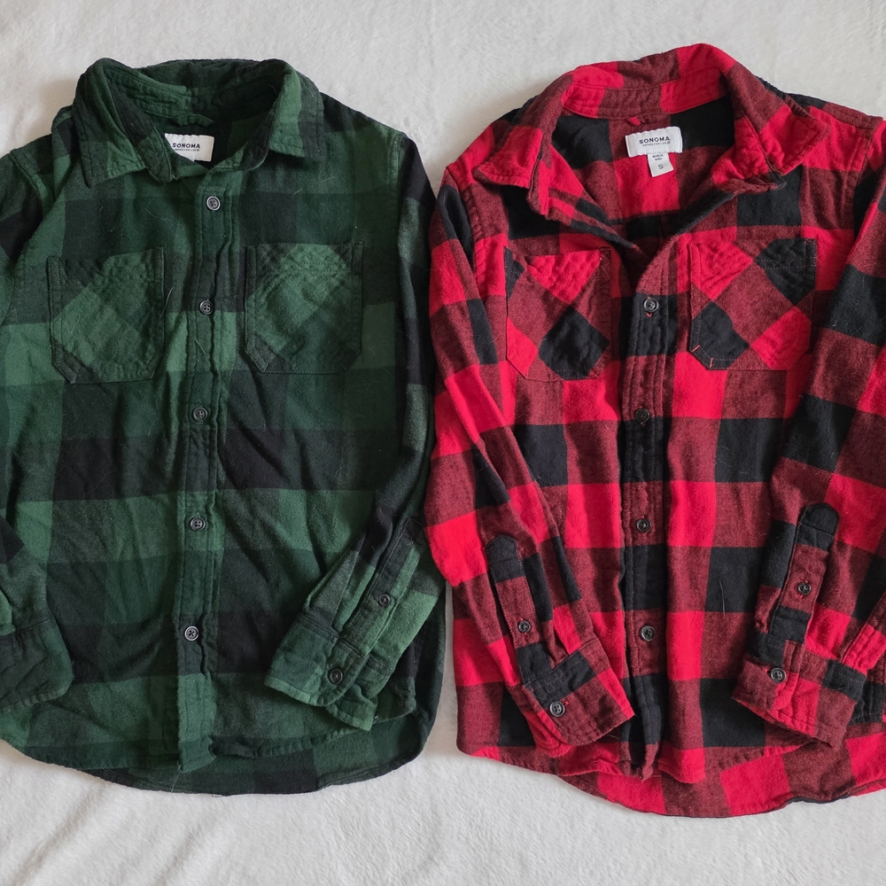 Sonoma Kids Plaid Button Down Shirts - Green and Red
